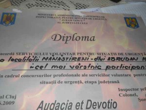 Diploma pentru cel mai vârstnic pompier volutar